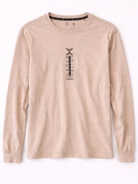 Xersion Long Sleeve Shirt Mens M Beige Athletic Graphic Tee